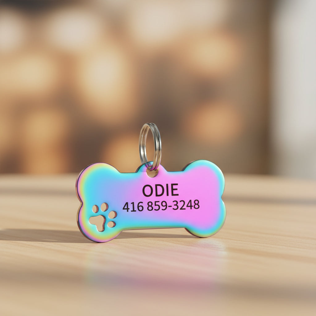 Médaille Gravée Personnalisée pour Chien & Chat - Plaque Os avec Nom et Numéro