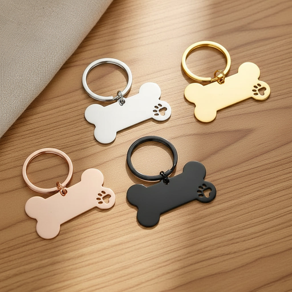 Médaille Gravée Personnalisée pour Chien & Chat - Plaque Os avec Nom et Numéro