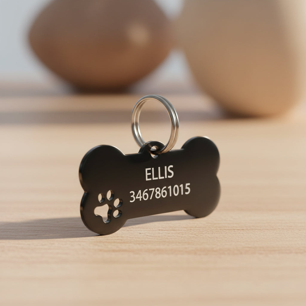 Médaille Gravée Personnalisée pour Chien & Chat - Plaque Os avec Nom et Numéro