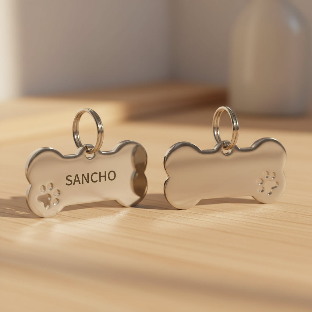 Médaille Gravée Personnalisée pour Chien & Chat - Plaque Os avec Nom et Numéro