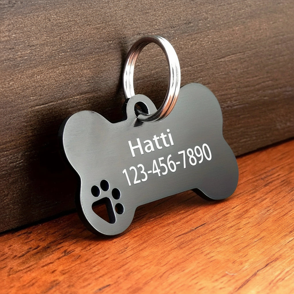 Médaille Gravée Personnalisée pour Chien & Chat - Plaque Os avec Nom et Numéro