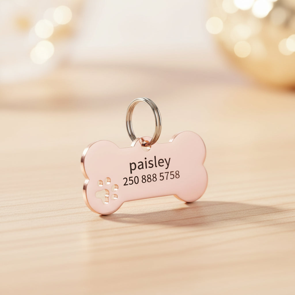 Médaille Gravée Personnalisée pour Chien & Chat - Plaque Os avec Nom et Numéro