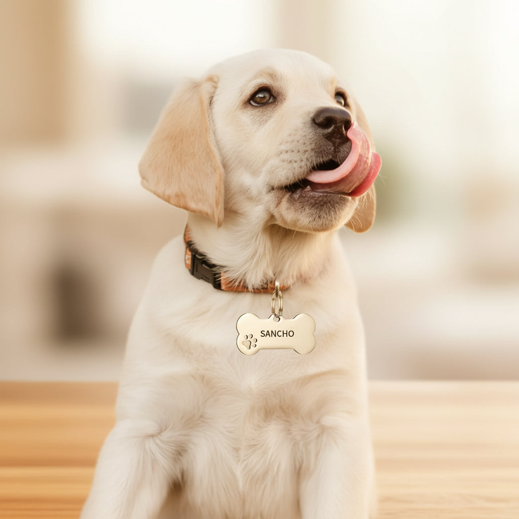 Médaille Gravée Personnalisée pour Chien & Chat - Plaque Os avec Nom et Numéro
