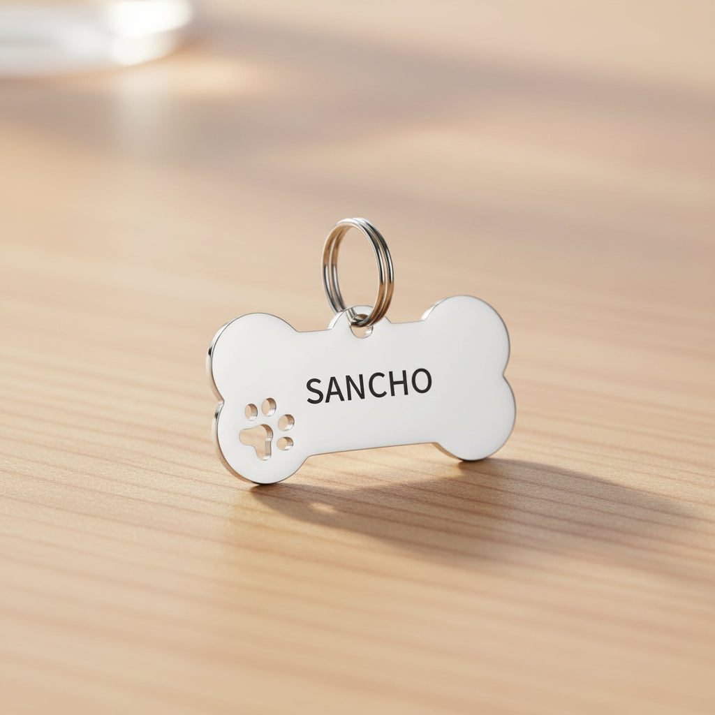 Médaille Gravée Personnalisée pour Chien & Chat - Plaque Os avec Nom et Numéro